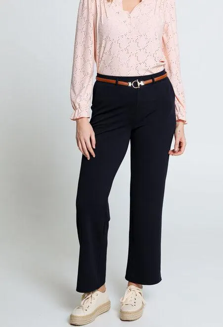 Pantalon en crêpe avec ceinture et strass