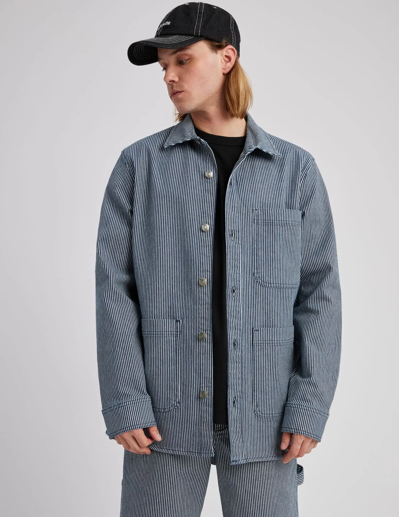 Veste boutonnée à rayures - Bleu foncé