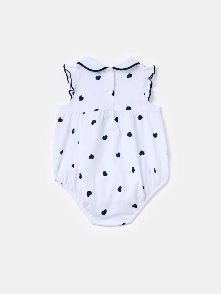 Organic cotton romper suit with hearts print Bleu/blanc