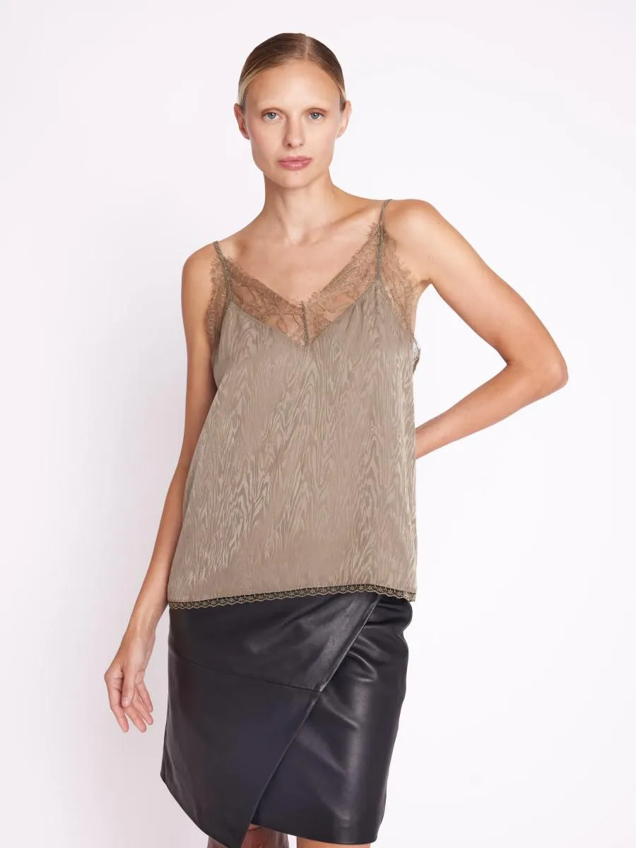 TAYLOR | Top khaki imprimé et dentelle