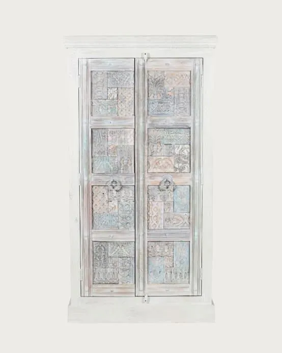 Viva - Armoire 2 portes en bois massif de manguier sculptée - UNIQKA