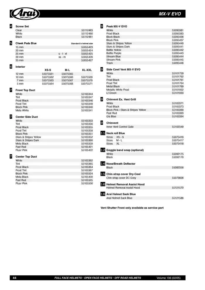 ARAI Parts Book 2025 du 21 février au 31 décembre 2025 - Catalogue page 44