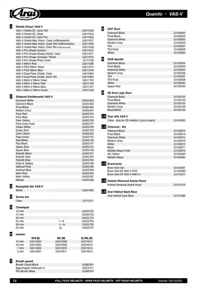 ARAI Parts Book 2025 du 21 février au 31 décembre 2025 - Catalogue page 12