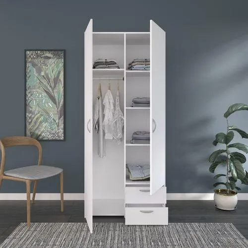 Armoire 2 portes 2 tiroirs DAILY blanc