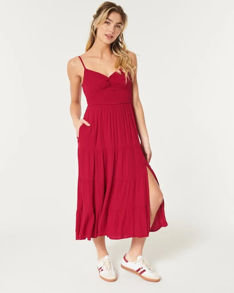 Twist Bust Tie-Back Midi Dress