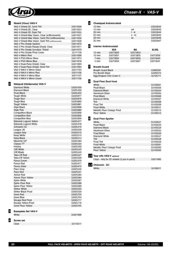 ARAI Parts Book 2025 du 21 février au 31 décembre 2025 - Catalogue page 20