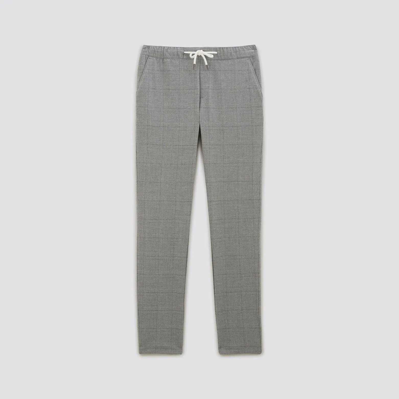 Pantalon chino slim ceinture élastiquée à carreaux - Gris clair