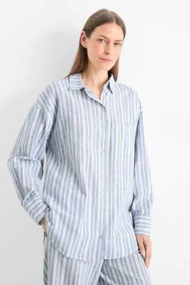 Blouse - linen blend - striped