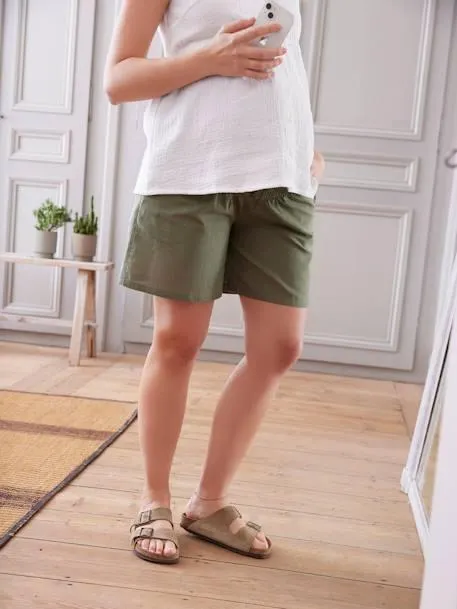 Short-bermuda de grossesse coton effet lin - olive