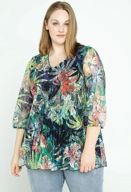 Tunique plissée en dentelle imprimé floral