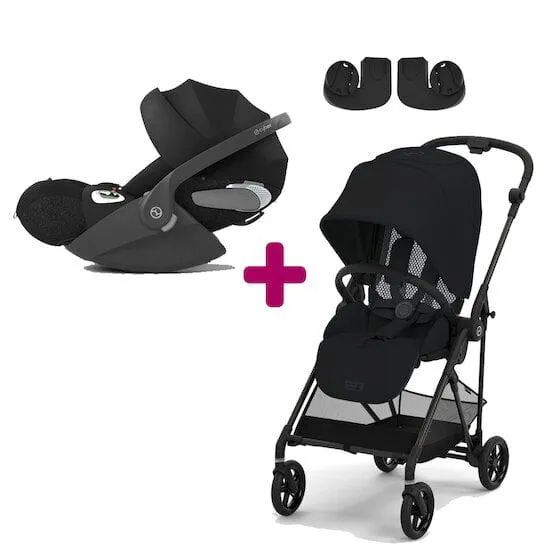 Pack poussette duo Melio Carbon 3 Moon Black + Coque Cloud T i-Size Sepia Black + adaptateurs coque