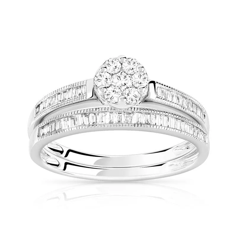 Duo alliance demi-tour solitaire or 750 blanc diamants