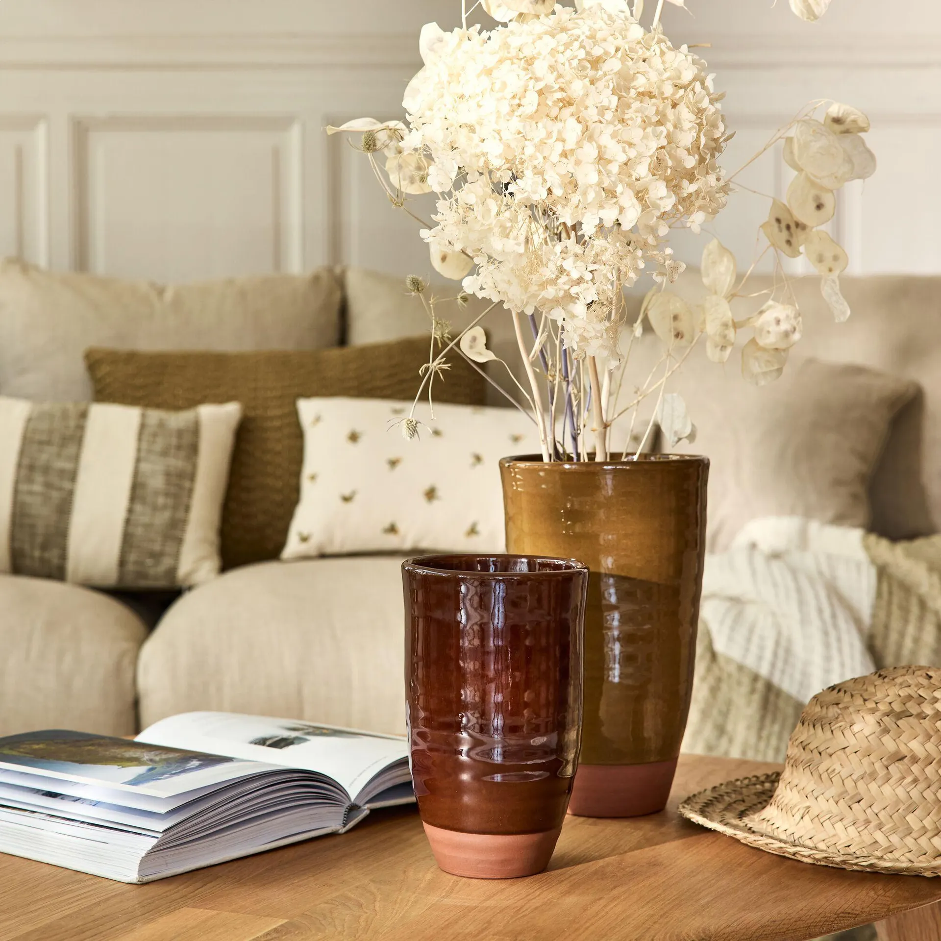 Vase bicolore en terre cuite H21cm - marron