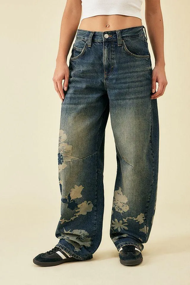 BDG - Jean boyfriend Logan cintré à l'arrière à imprimé floral