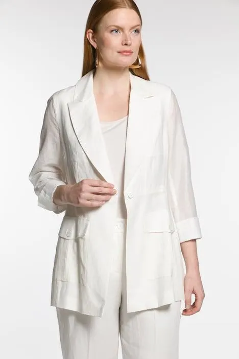 Blazer, manches transparentes, col à revers, lin mélangé