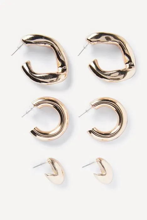 Créoles, lot de 3, boucles d'oreille, pour oreilles percées