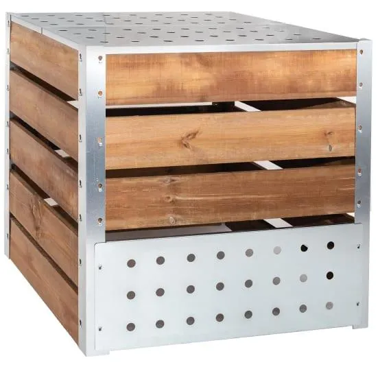 Silo à compost acier et bois teinté marron L.90 cm l.90 cm H.90 cm - Guillouard