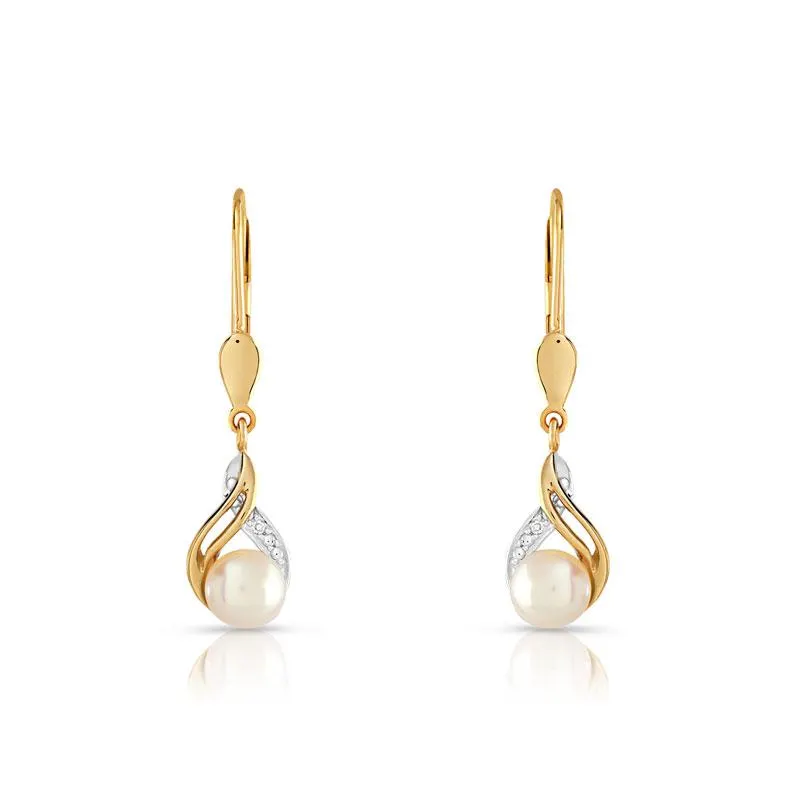 Boucles d'oreilles or 375 2 tons dormeuses perles de culture de Chine et diamants
