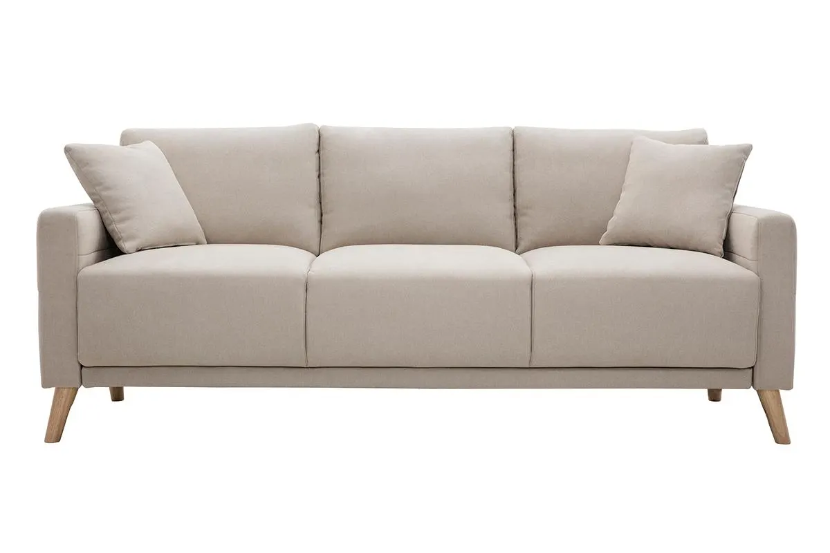 Canapé 3 places en tissu beige et bois clair MUNIK
