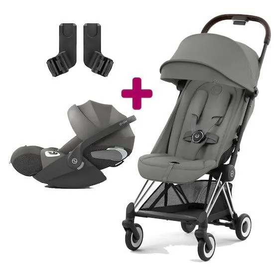 Pack Poussette duo Coya Mirage Grey + coque Cloud T i-size Mirage Grey + adaptateurs coque de Cybex