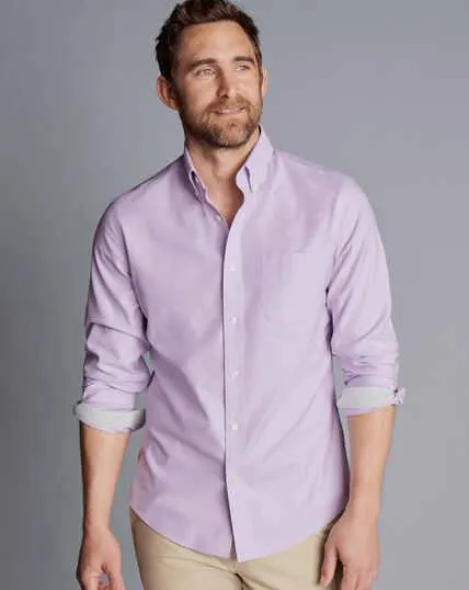 Button-Down Collar Non-Iron Stretch Oxford Shirt - Lavender Purple