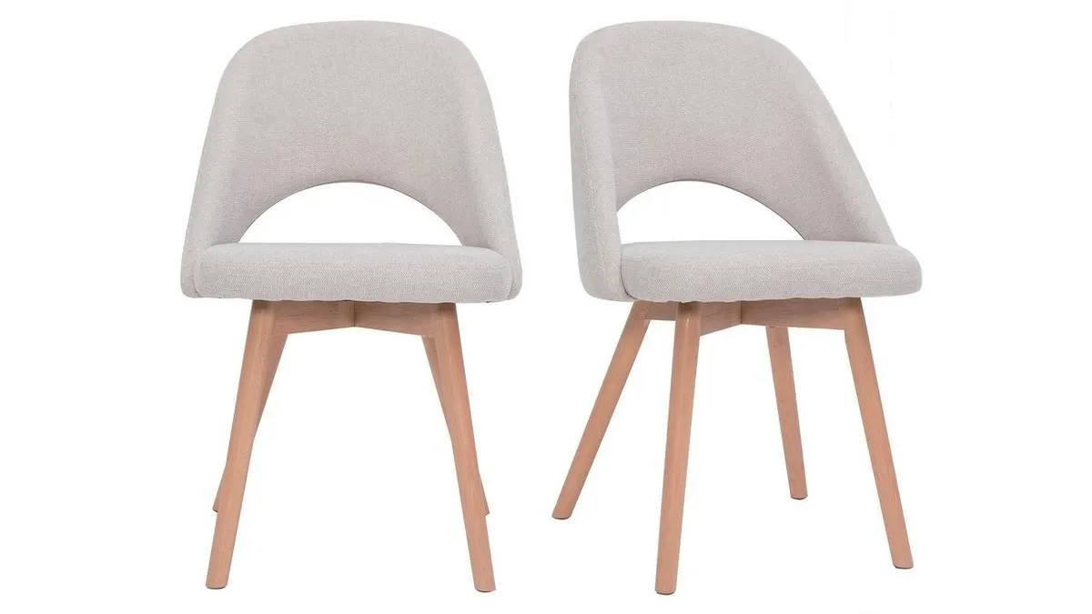 Chaises scandinaves en tissu effet velours texturé beige et bois clair (lot de 2) COSETTE