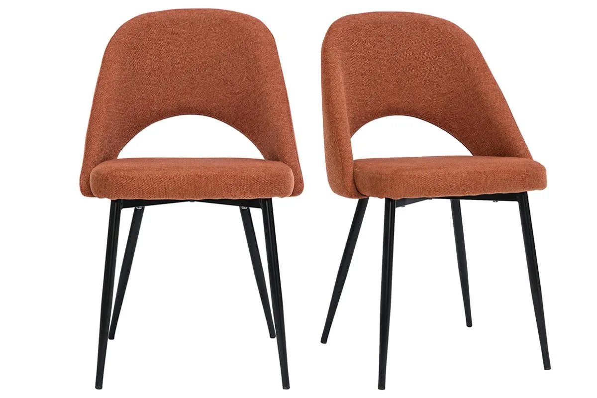 Chaises vintage en tissu effet velours texturé terre brûlée et métal noir (lot de 2) COSETTE