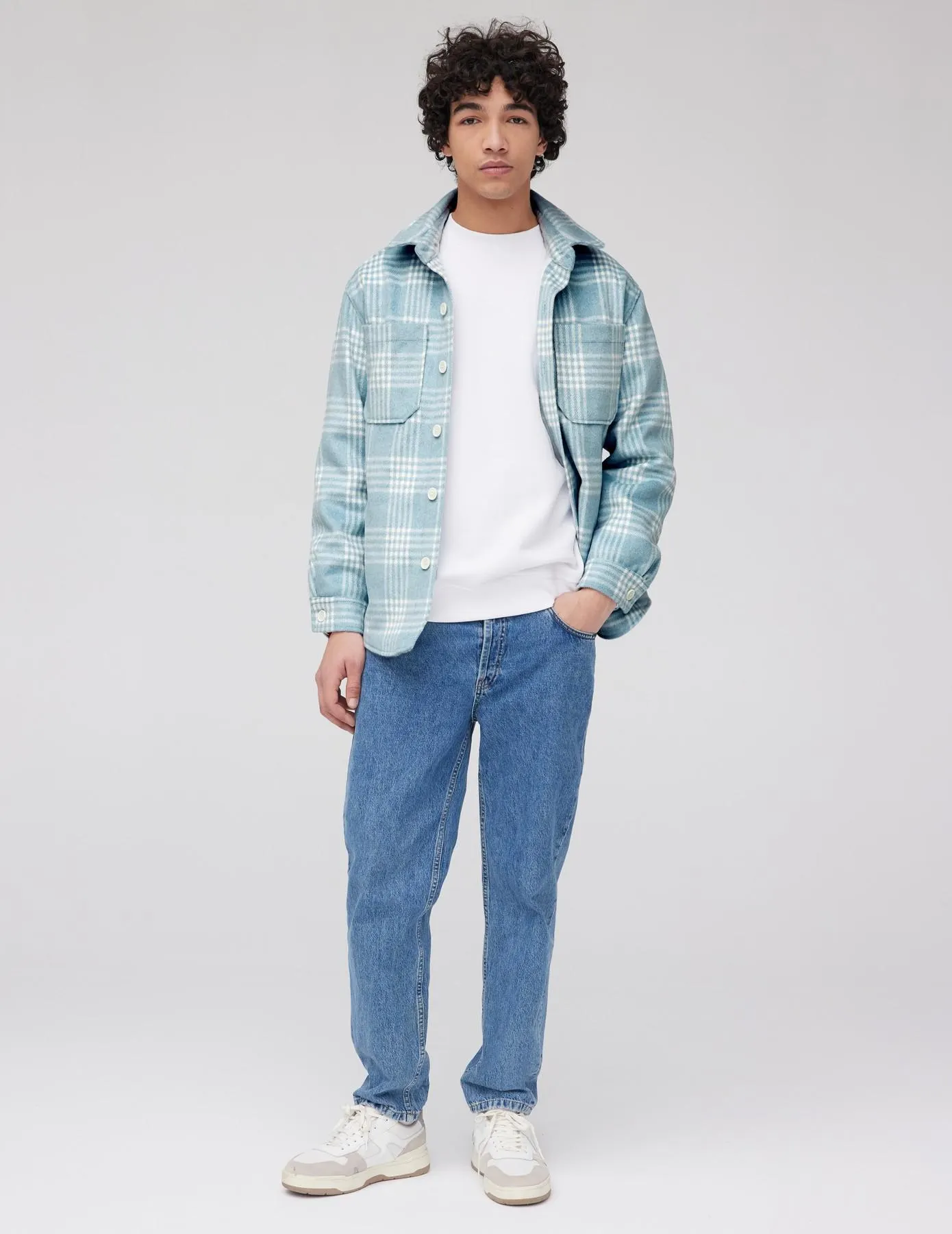 Veste surchemise à carreaux - Bleu clair