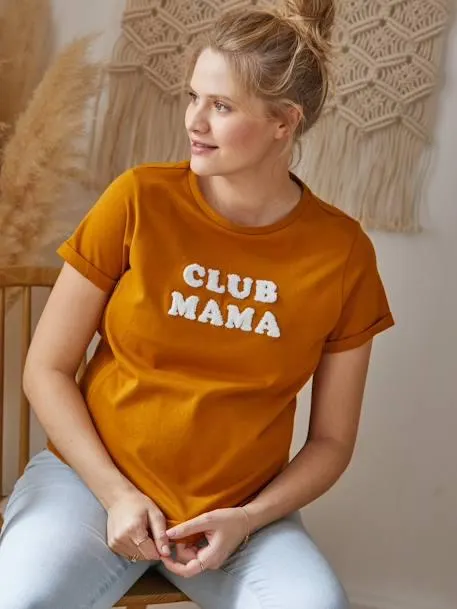 T-shirt à message grossesse et allaitement en coton bio personnalisable - moutarde