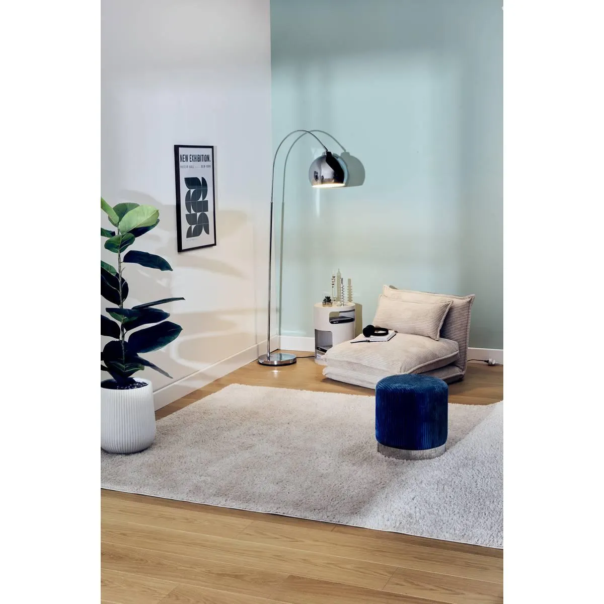 Lampadaire arc Secteur "Floris" Argent, H.177 cm