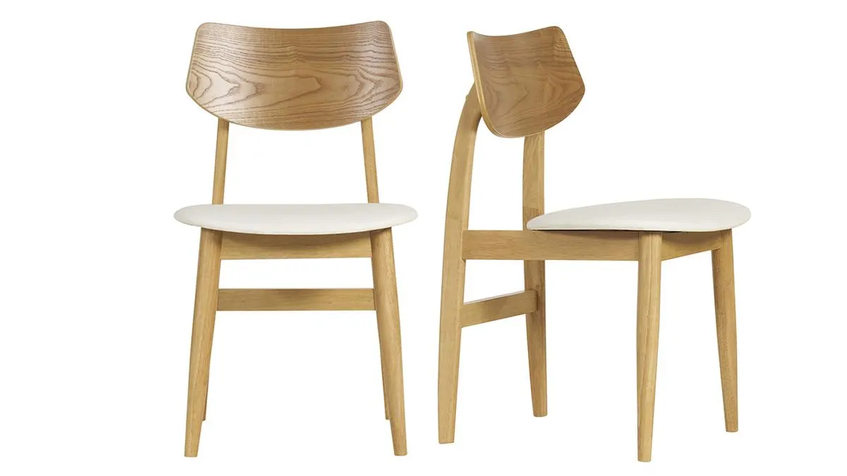 Chaises scandinaves en bois clair et blanc (lot de 2) ELION