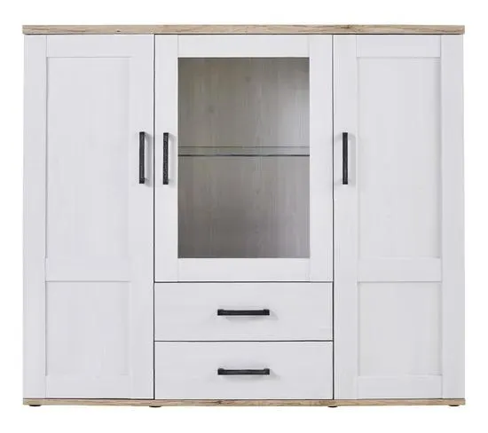 BUffet haut 3 portes 2 tiroirs ROMANCE imitation Pin/ imitation Chêne