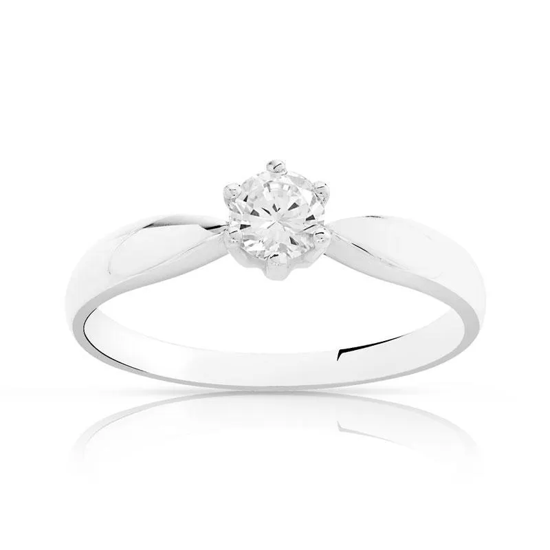 Bague Solitaire or 750 blanc diamant 0.30 ct H/SI