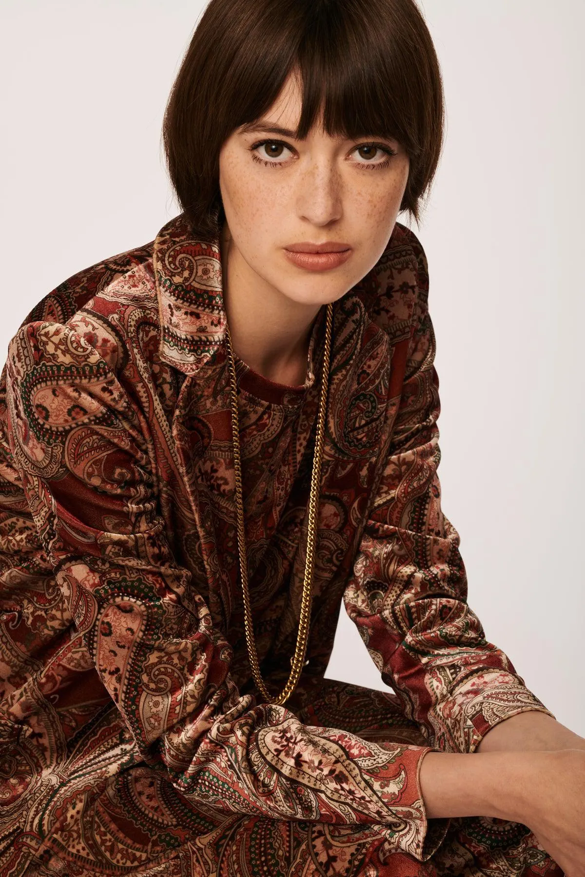 Veste blazer en velours imprimé cachemire