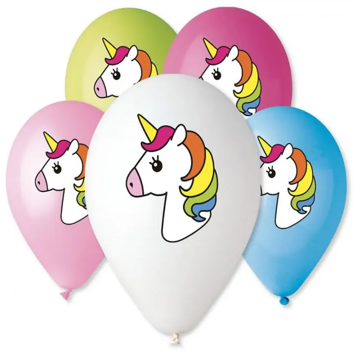 Lot de 5 ballons Licorne multicolore en latex 30 cm