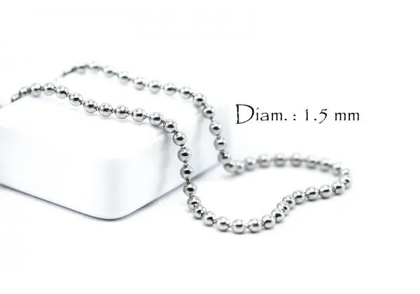 10 M - Chaîne bille en Acier Inoxydable - Diamètre des boules 1.5 mm - Couleur Argent
