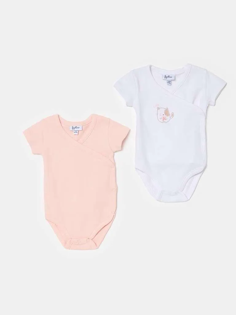 Two-pack organic cotton bodysuits with print Blanc/rose