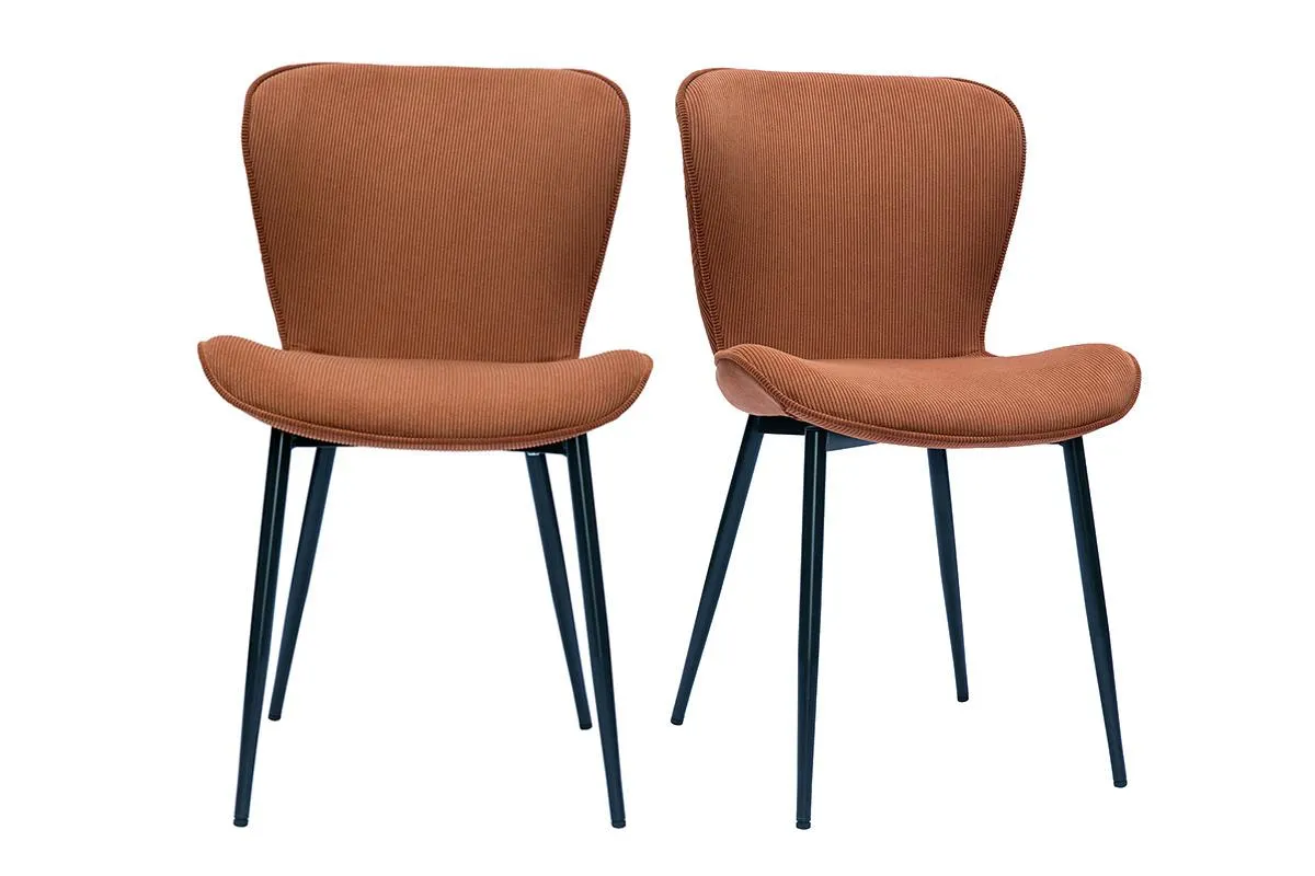 Chaises design en tissu velours côtelé terre brûlée et métal noir (lot de 2) ADDICT