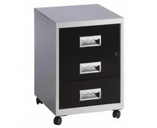 Caisson mobile - 3 tiroirs coloris - Noir et Aluminium