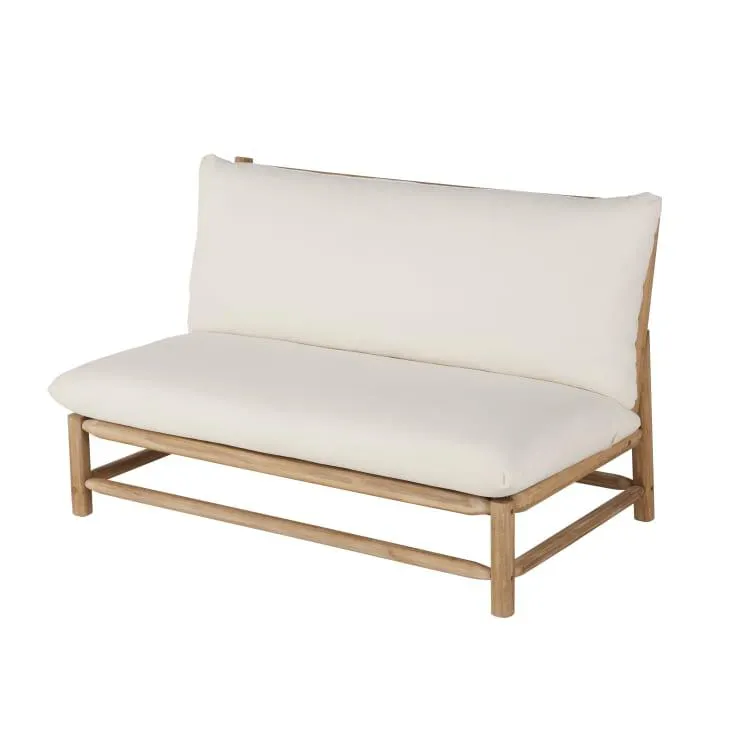 Salón de jardín de 2 plazas en madera de acacia con cojines color crudo