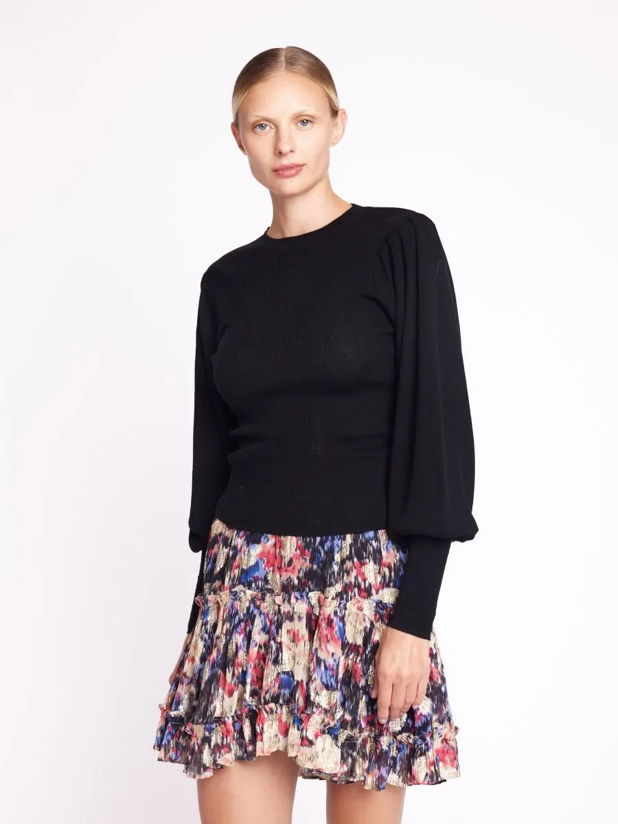 ARIA | Pull noir uni manches bouffantes