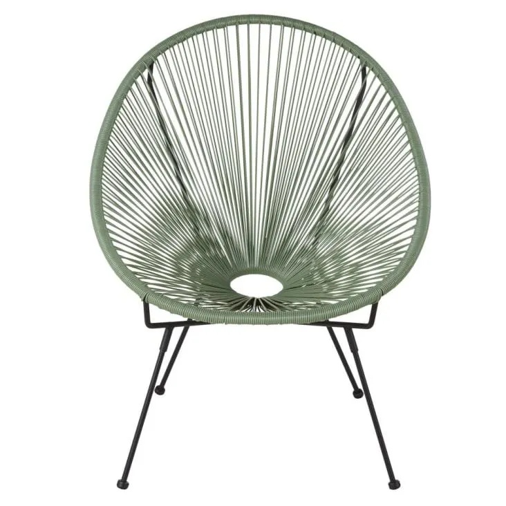 Sillón de jardín redondo de resina color verde caqui