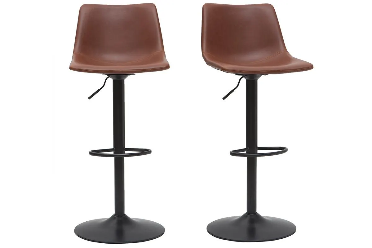 Tabourets de bar vintage réglables pivotants marron clair (lot de 2) NEW ROCK