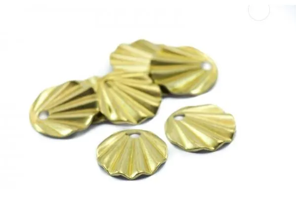 10 Breloques Rondes Aspect Plié en Laiton Brut - Diam. : 13 mm - Couleur Doré