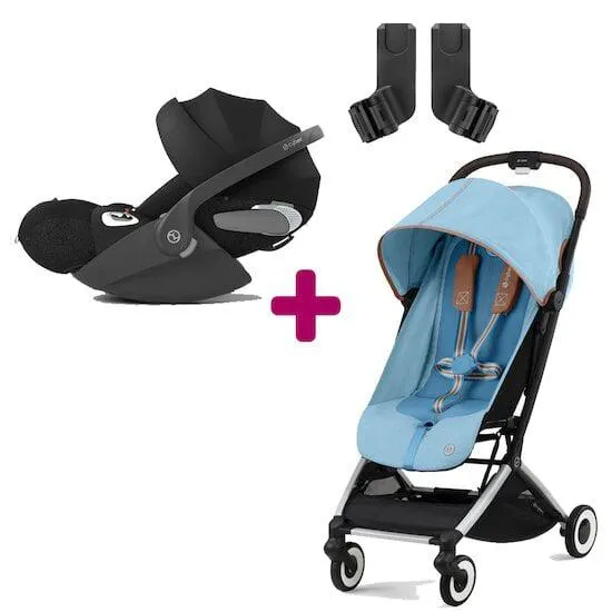 Pack Poussette duo Orfeo Beach Blue + Coque Cloud T i-size Sepia Black + adaptateurs coque de Cybex