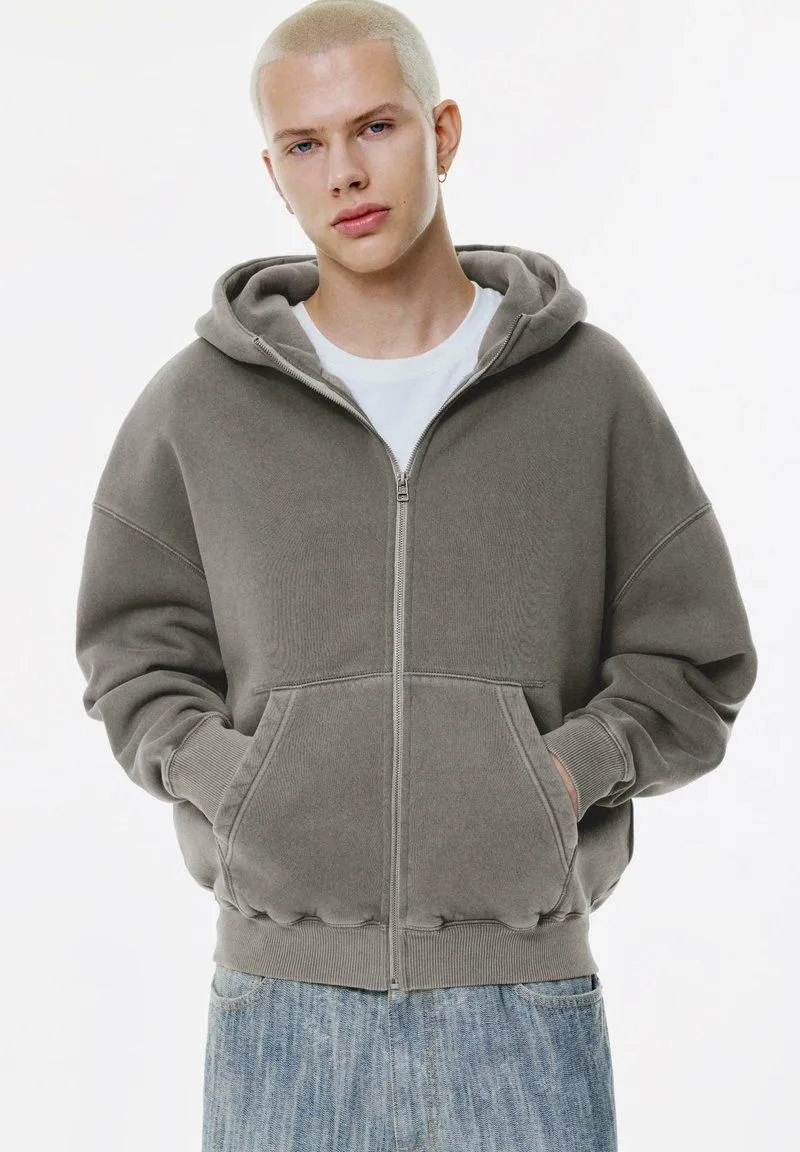 WASHED BOXY HOODIE - Sweat zippé - grey