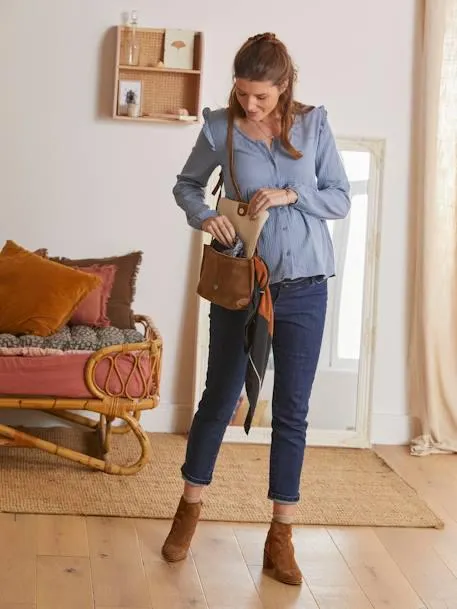 Blouse de grossesse et d'allaitement gaze de coton - bleu
