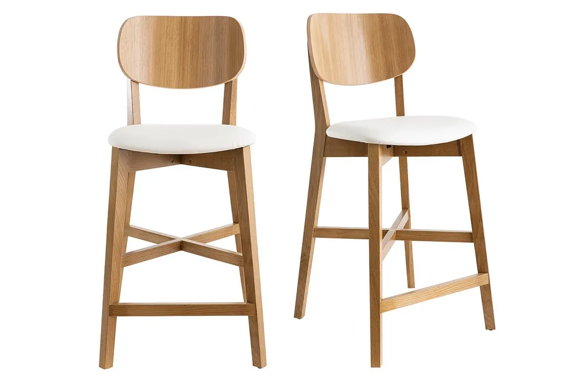 Tabourets de bar bois chêne et blanc H65 cm (lot de 2) LUCIA