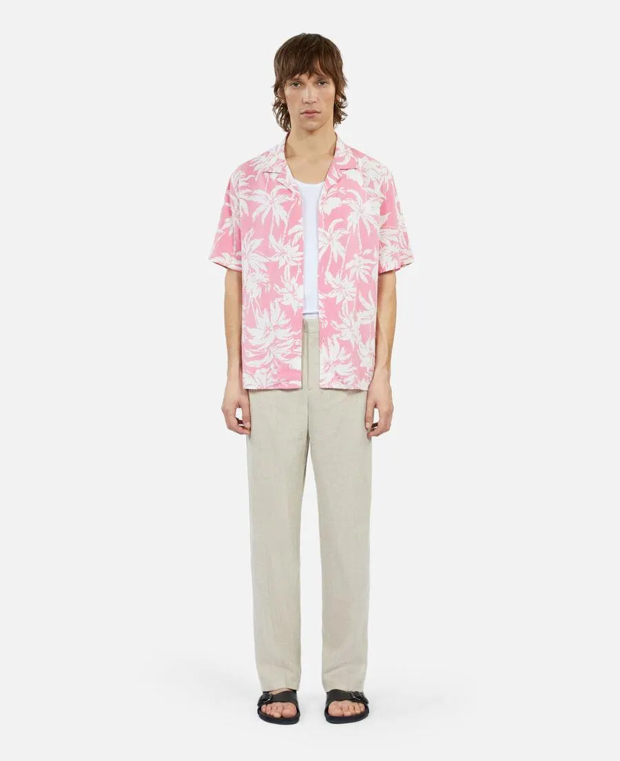 Chemise manches courtes avec palmiers rose