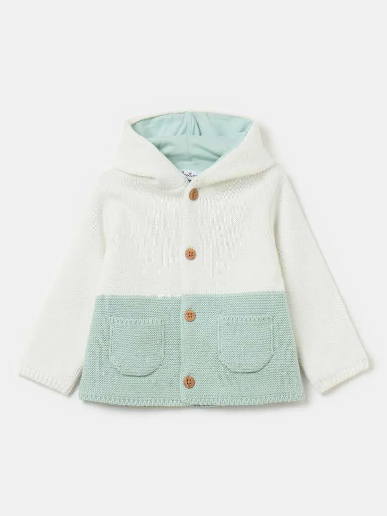 Organic cotton cardigan with hood Blanc/vert aqua